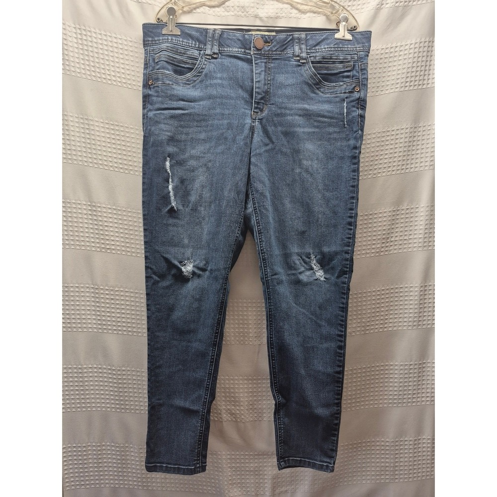 Democracy AB Technology Jeans Womens SZ 14 Skinny Distressed Blue Stretch Denim